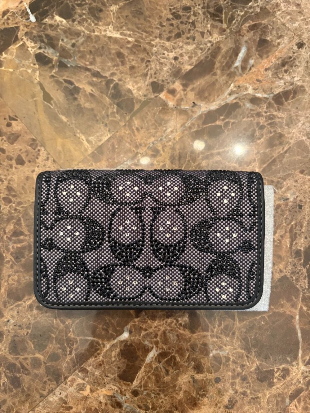 NWT Coach Crystal Signature Jacquard Essential Slim Card Case/Wallet (Black)